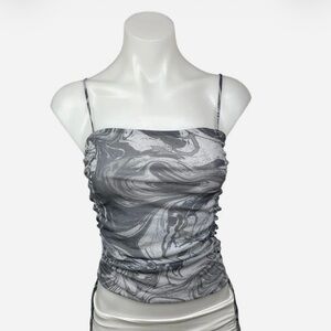 Gray Marble Print Ruched Top Urban Outfitters